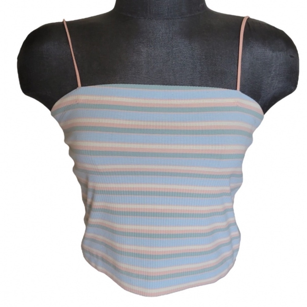 AE Striped Bungee Strap Crop Cami Pastel Size XS Summer Basic Girly Coastal Y2K